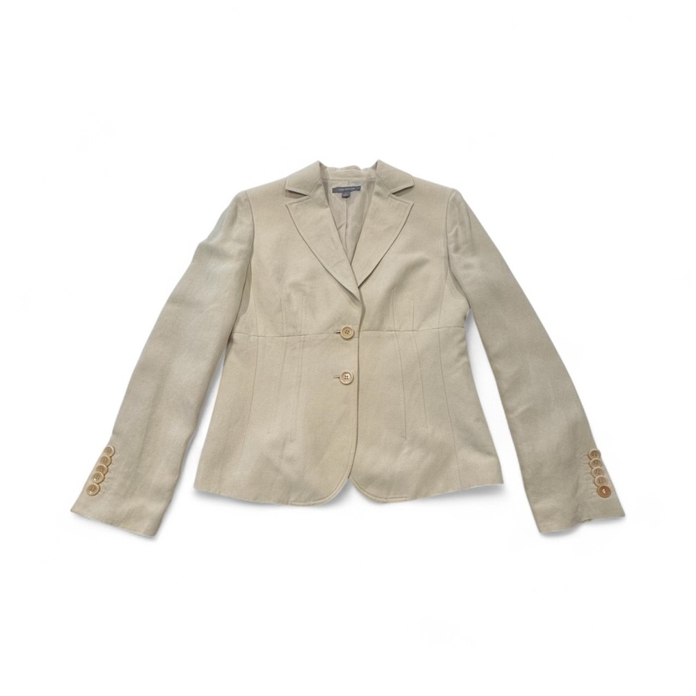 Ann Taylor Blazer Jacket Beige Size 4 Two Button Blazer Linen Blend